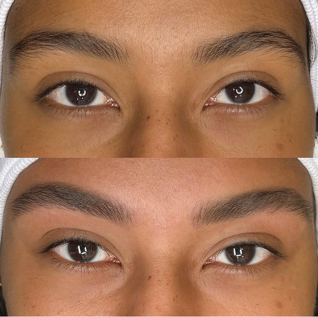 Antes e depois design de sobrancelhas
